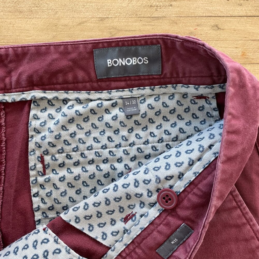 Bonobos Original Stretch Washed Chino Slim Pants - Men's Size 34x32 (Red)